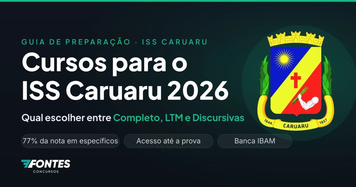 Cursos para o ISS Caruaru 2026: qual escolher entre Curso Completo, LTM, Discursivas e Combo