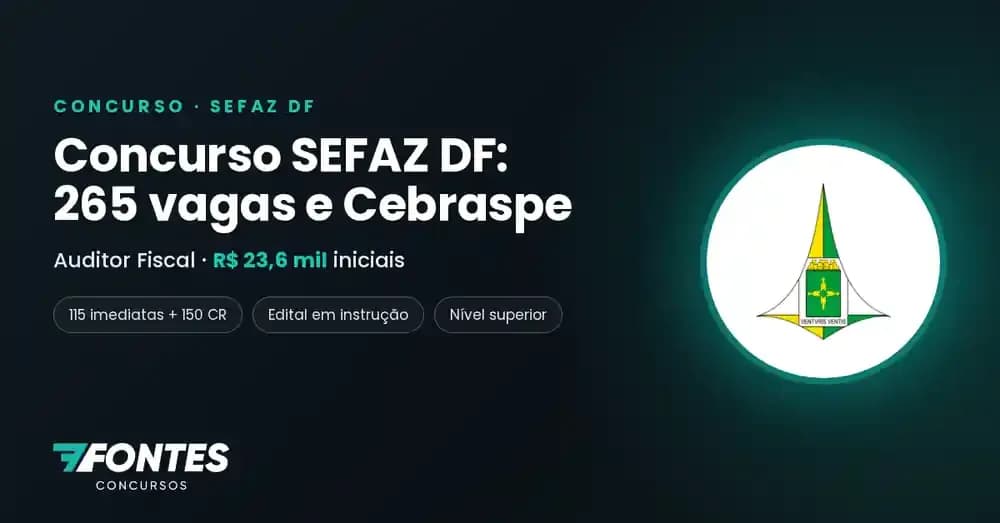 Concurso SEFAZ DF: Cebraspe contratado e 265 vagas para Auditor Fiscal