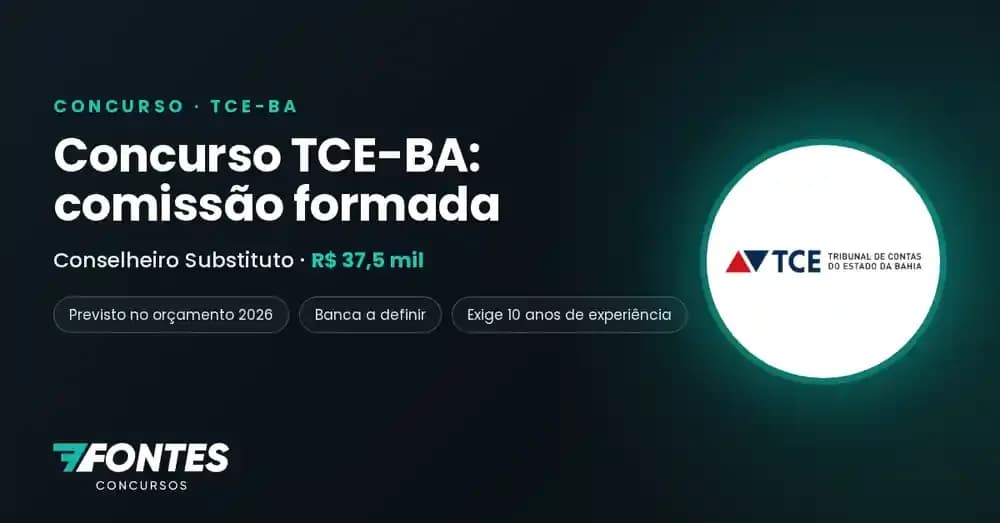 Concurso TCE-BA: comissão formada para Auditor Substituto (Conselheiro Substituto), com remuneração de R$ 37,5 mil