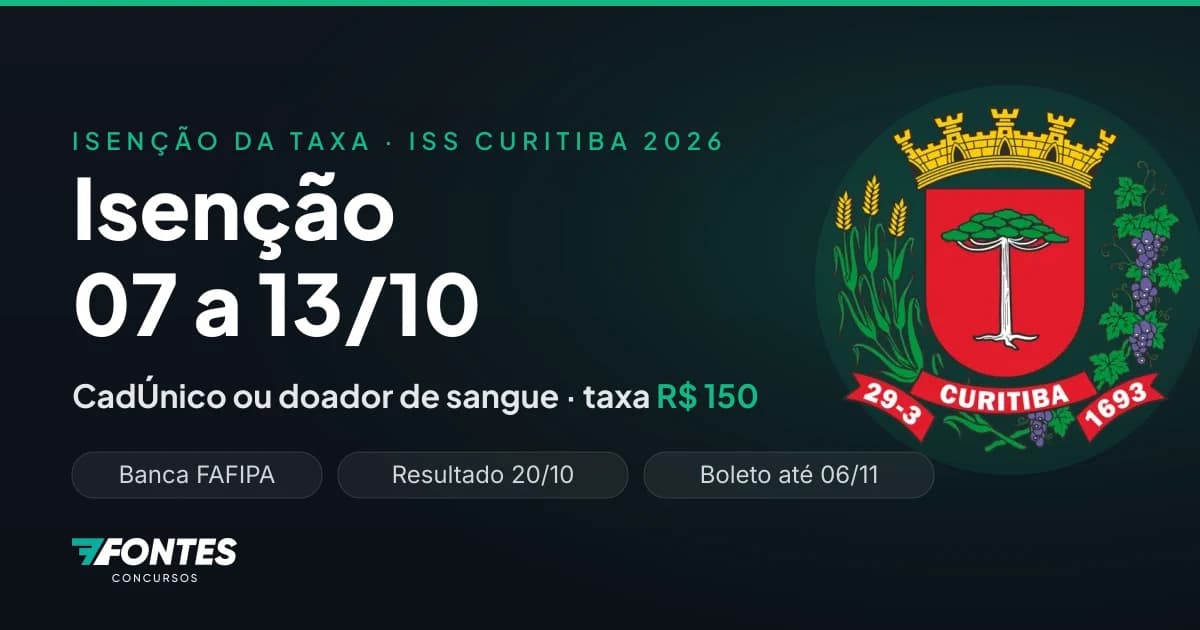 Isenção da taxa do ISS Curitiba 2026: veja quem pode pedir e quais são os prazos
