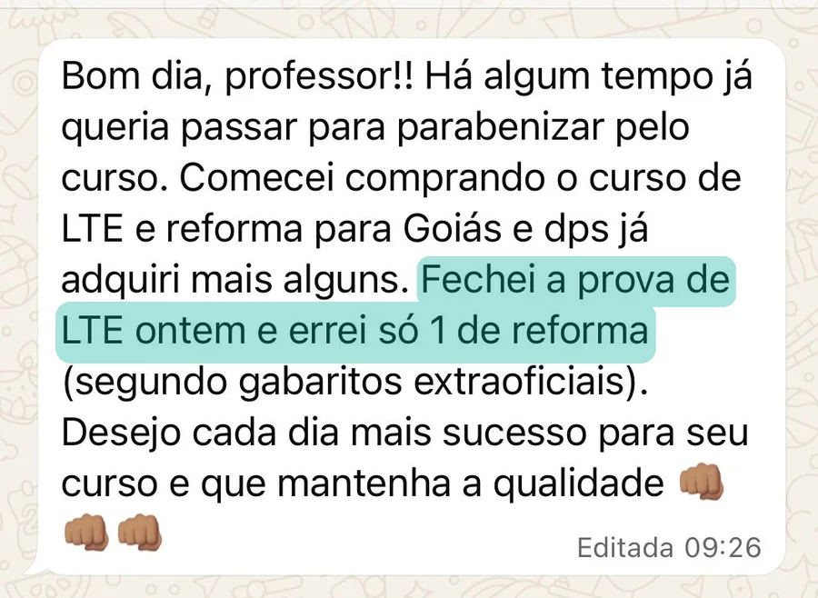 Fechei a prova de LTE e errei só 1 de reforma — WhatsApp
