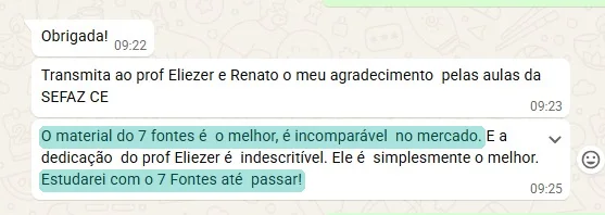 O material do 7 fontes é o melhor, incomparável no mercado — WhatsApp