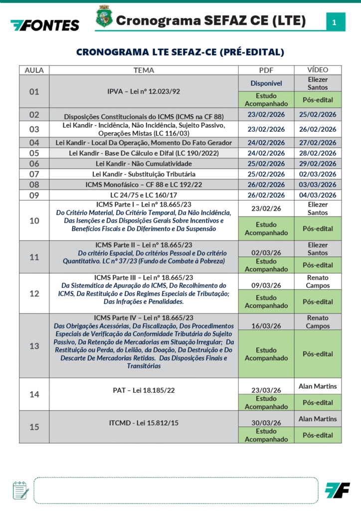 Cronograma LTE SEFAZ CE