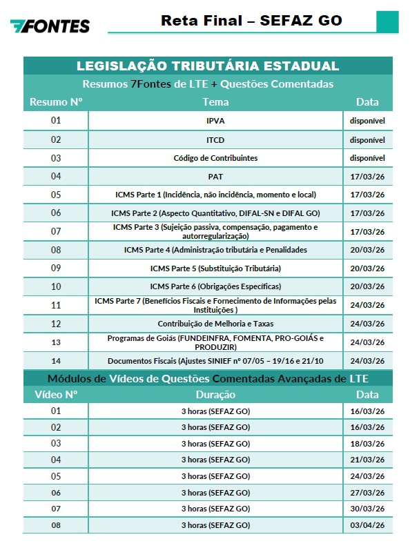 Cronograma 01 da aula gratuita